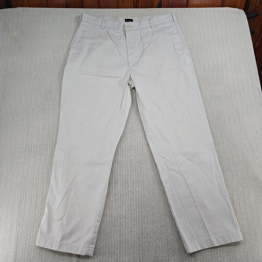 IZOD Chino Pants Men 36x30 Beige Straight Leg Flat Front Preppy Regular Fit